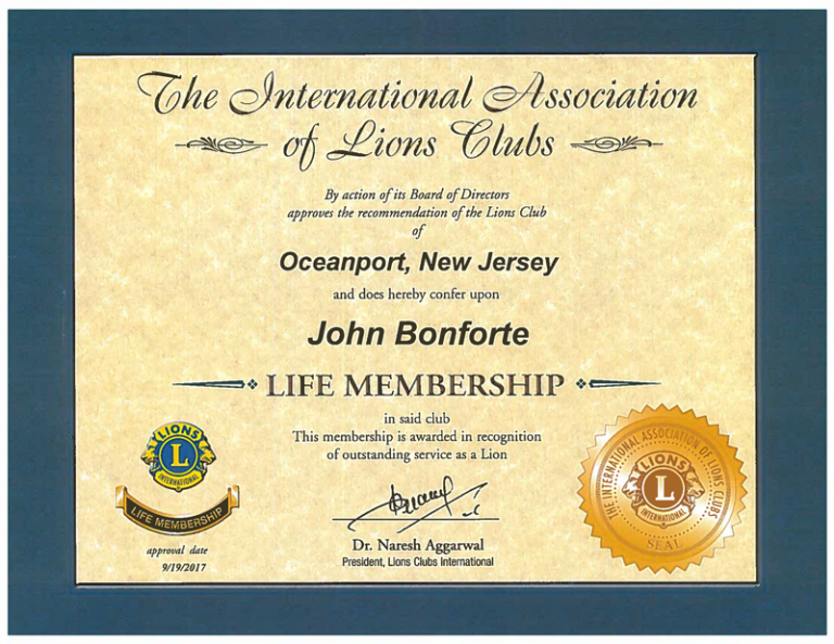 Lion Bonforte as a Life Member of The International